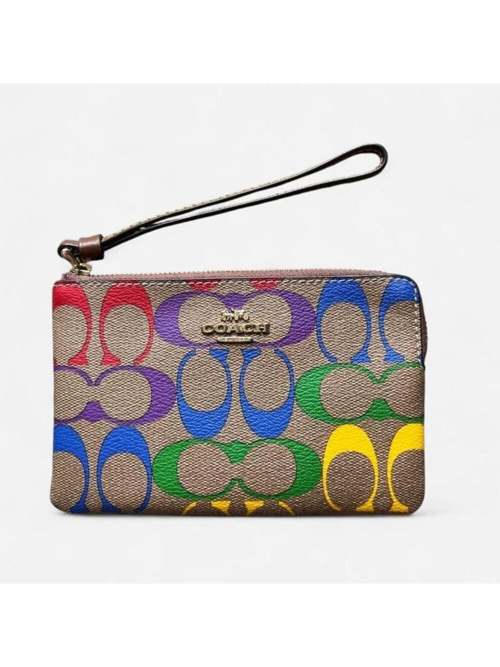 Coach Signature Rainbow Corner Zip Wristlet Wallet Collectible Luxury Pride Cute